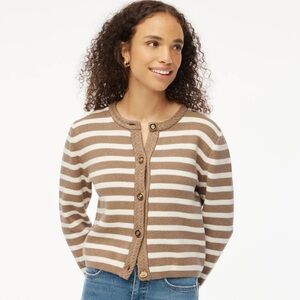 J. Crew Brown and White Striped Cardigan